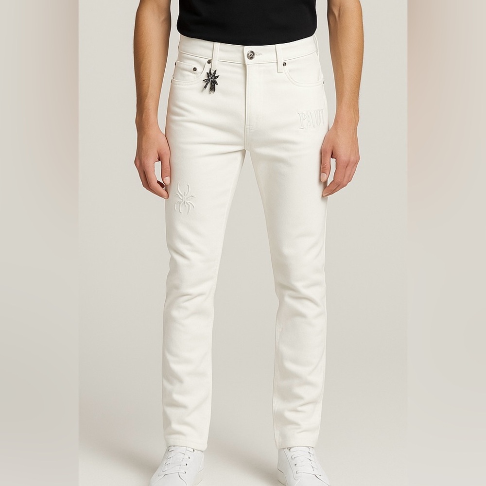Pain‎ brand men’s White skinny Jeans embroidered spider 5 pocket size 28